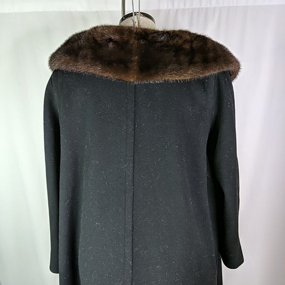 Auckie Sanft Black Pure Virgin Wool Coat Fur Collar Montreal Vintage Overcoat M - Picture 10 of 10